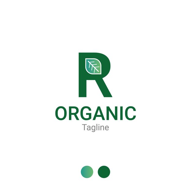 Eenvoudig natuur R-logo of organische logo-ontwerpsjabloon