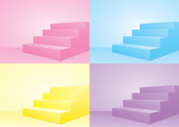 eenvoudig ontwerp pastel trappen display achtergrond set 3d illustratie vector