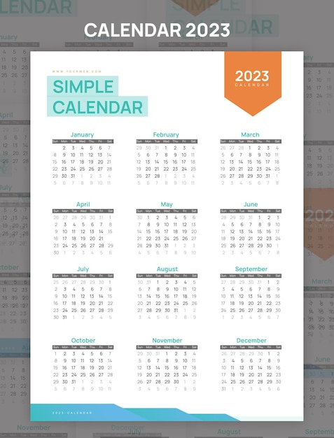 Eenvoudig ontwerpsjabloon voor nieuwjaarskalender voor 2023