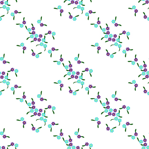 Eenvoudig schattig patroon in kleinschalige blauwe en paarse bloemen
