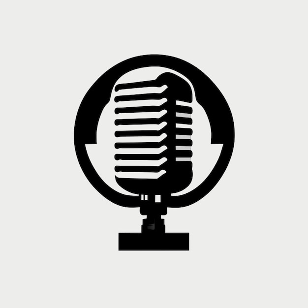 eenvoudig, schoon, minimalistisch radio-logo-ontwerp inclusief oude microfoon vectorillustratie