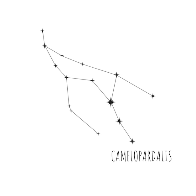 Eenvoudig sterrenbeeld schema Camelopardalis, Doodle set lineaire iconen van alle 88 sterrenbeelden