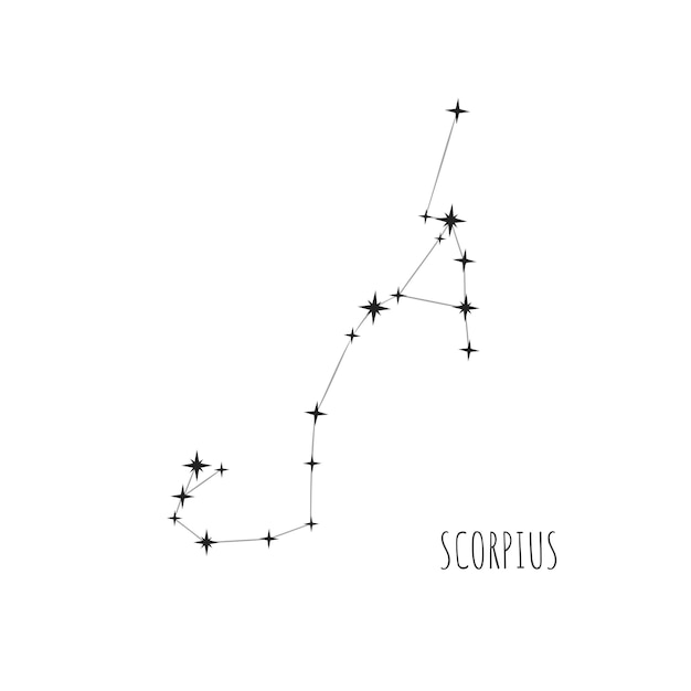 Eenvoudig sterrenbeeldschema Scorpius, Doodle, getekende set lineaire iconen van alle 88 sterrenbeelden