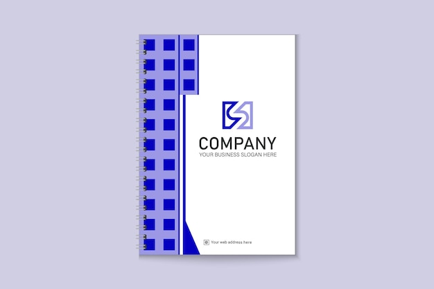 Eenvoudig uniek blauw notitieboekomslagsjabloonontwerp in vlakke stijl