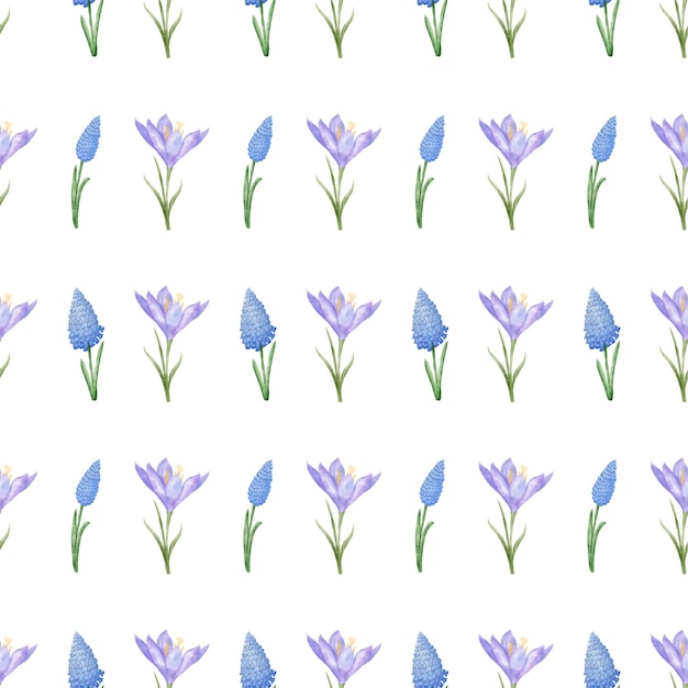 Eenvoudig vectorpatroon met blauwroze lentebloemen