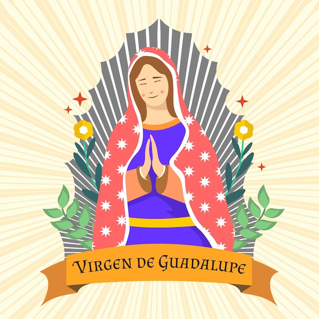 Vector eenvoudig vectorthema plat ontwerp om de premium kunst van virgen de guadalupe te herdenken