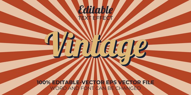 Vector eenvoudig vintage tekst effect met 3d stijl bewerkbare lettertype effect