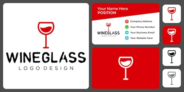 Eenvoudig wijnglas logo-ontwerp met sjabloon voor visitekaartjes