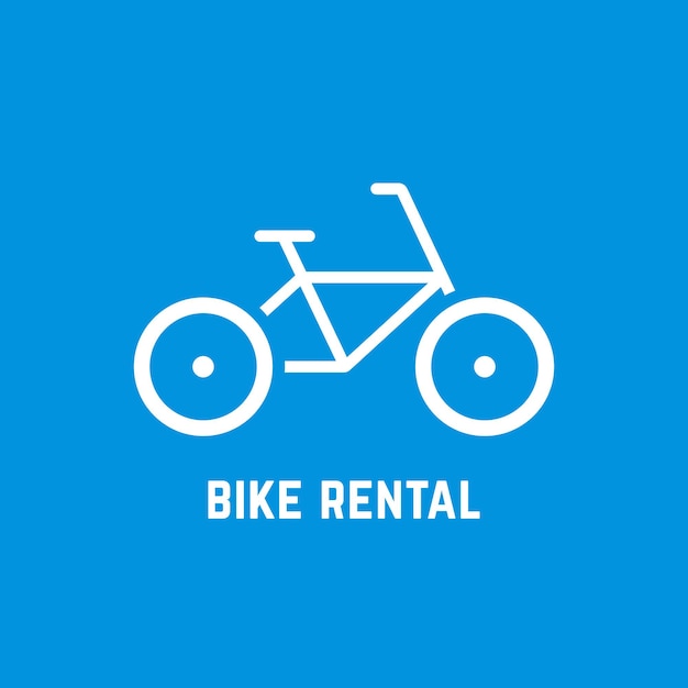 Eenvoudig wit fietsverhuurpictogram. concept van fietsen, fietsverkoop, rent-a-bike, reis, bedrijfsmerk, reparatie, gids. geïsoleerd op blauwe achtergrond. vlakke stijl moderne logo ontwerp vectorillustratie