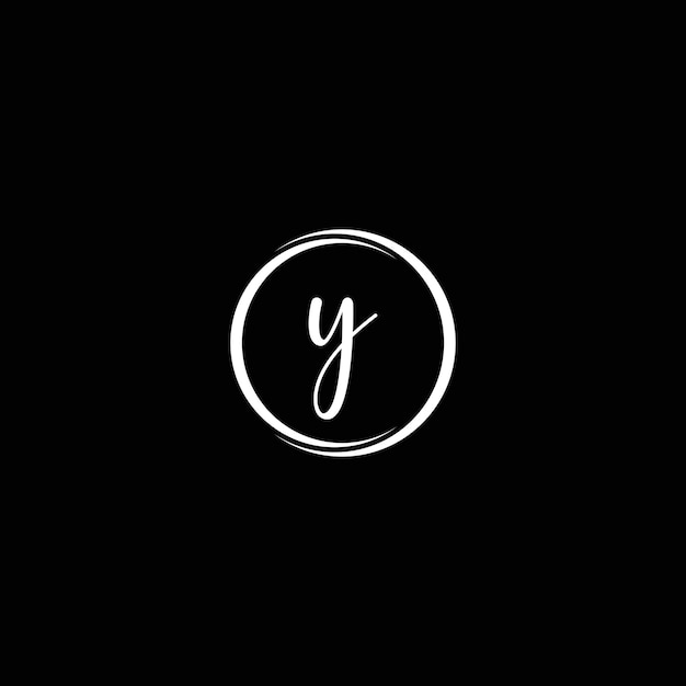 Eenvoudig wit letter y-logo met ring en zwarte achtergrond