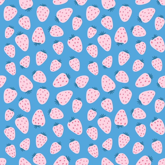 Eenvoudige aardbeien op blauwe achtergrond vector naadloze patroon. Hand getrokken doodle stijl. Valentijnsdag