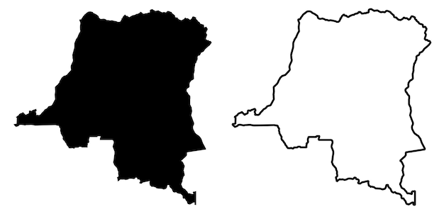 Eenvoudige (alleen scherpe hoeken) kaart - vectortekening van de Democratische Republiek Congo. Mercator-projectie. Gevulde en overzichtsversie.