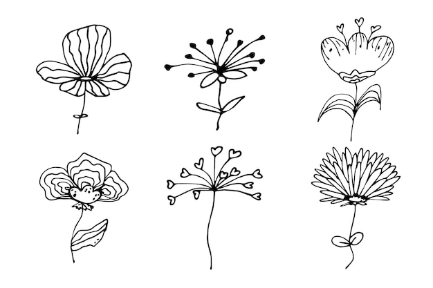 Eenvoudige bloem clipart Set hand getrokken bloemen doodle Voor print webdesign decor logo