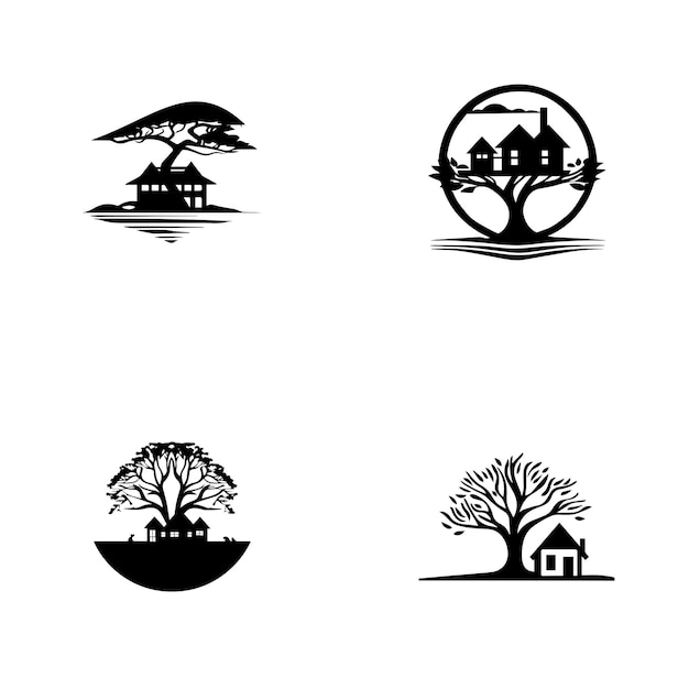 Vector eenvoudige boomhuis logo icoon set