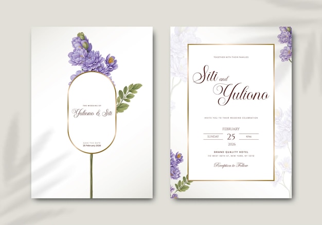 eenvoudige bruiloft uitnodiging sjabloon met bloem waterverf premium vector