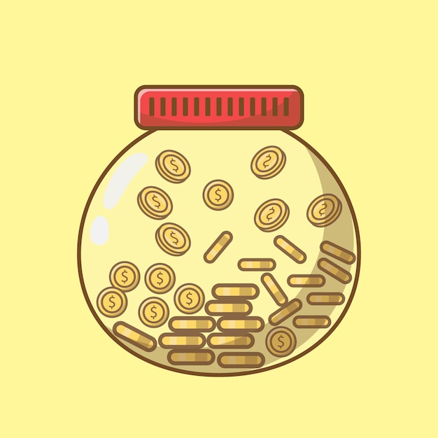 Eenvoudige cartoon afbeelding Glazen spaarvarken voor munten. Bedrijfsconcept
