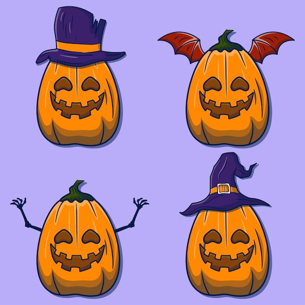 Vector eenvoudige cartoon halloween pompoenen collectie