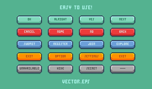 Eenvoudige collectie spel ui knop in pixel art schattige levendige mint groene stijl achtergrond