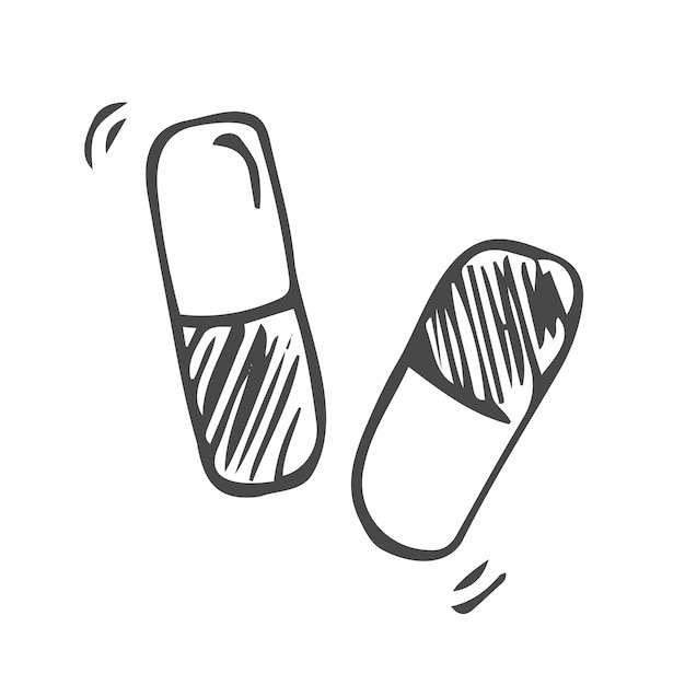 Eenvoudige doodle geneeskunde pillen, tablet, capsule geïsoleerd op een witte achtergrond. VectorEPS10