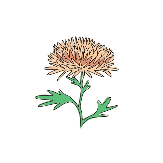 Vector eenvoudige doorlopende lijn tekening chrysanthemum tuin logo printable chrysanthe decor design vector