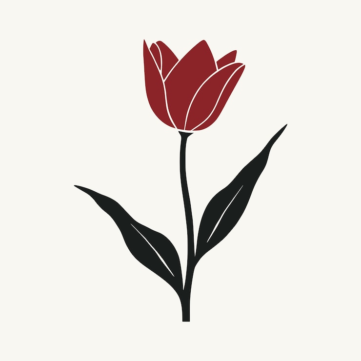 Vector eenvoudige elegante lijntekening van een rode tulpbloem