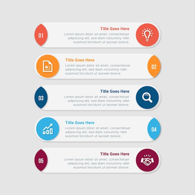 Eenvoudige en schone presentatie Business Infographic ontwerpsjabloon met 5 balk met opties