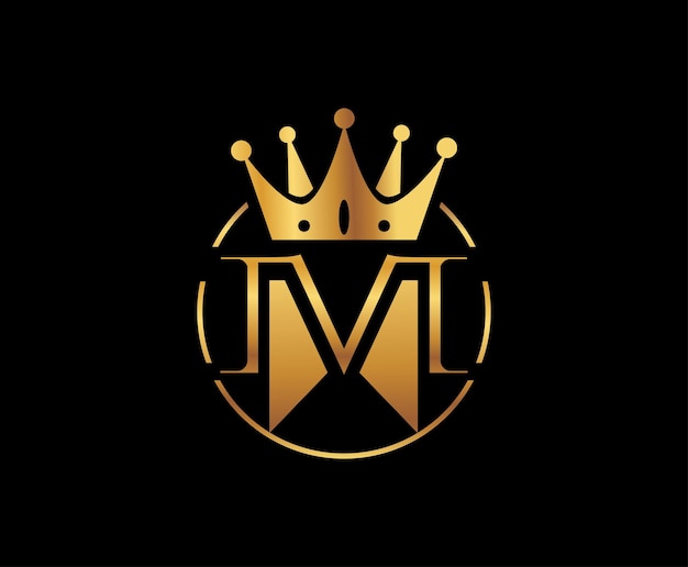 Eenvoudige Gouden Letter M met Crown Logo Design Template