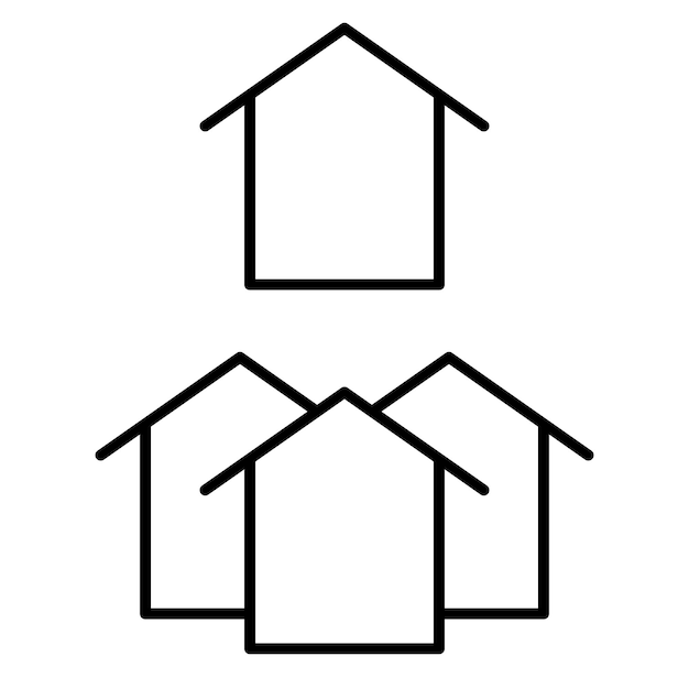 Eenvoudige huisje met schoorsteen in dunne lijn stijl platte vectorillustratie. Minimalistisch huisvestingspictogram.