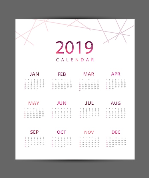 Vector eenvoudige kalender 2019.