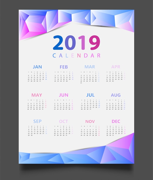 Eenvoudige kalender 2019.