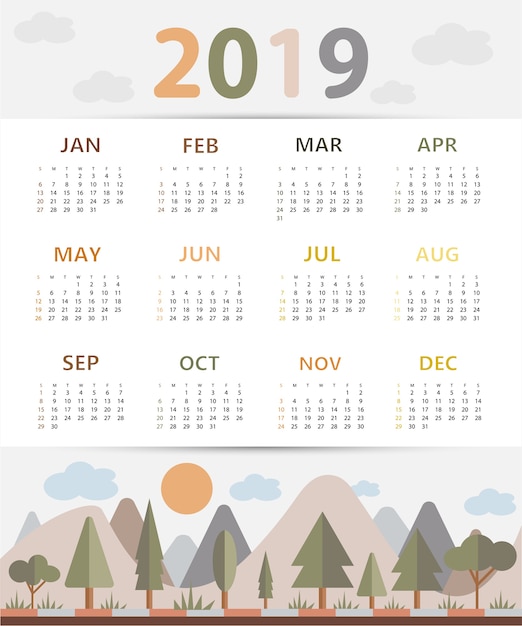 Eenvoudige kalender 2019