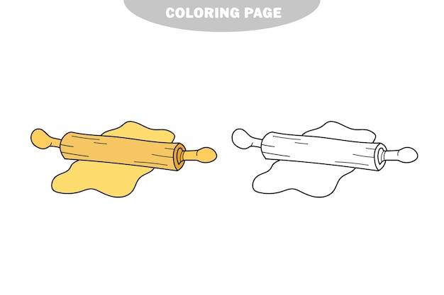 Eenvoudige kleurplaat kleurboek voor kinderen keuken deegroller en deeg