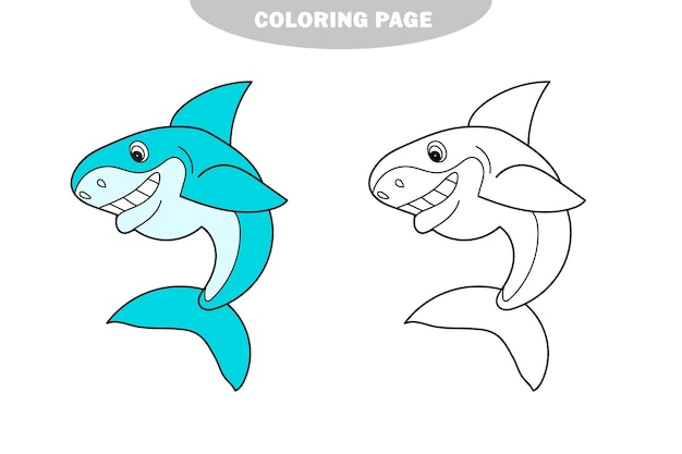 Eenvoudige kleurplaat. Zwart-wit Cartoon vectorillustratie van Shark Fish