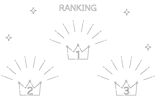 Vector eenvoudige kroon rangschikking iconen ingesteld 1ste tot 3de plaats