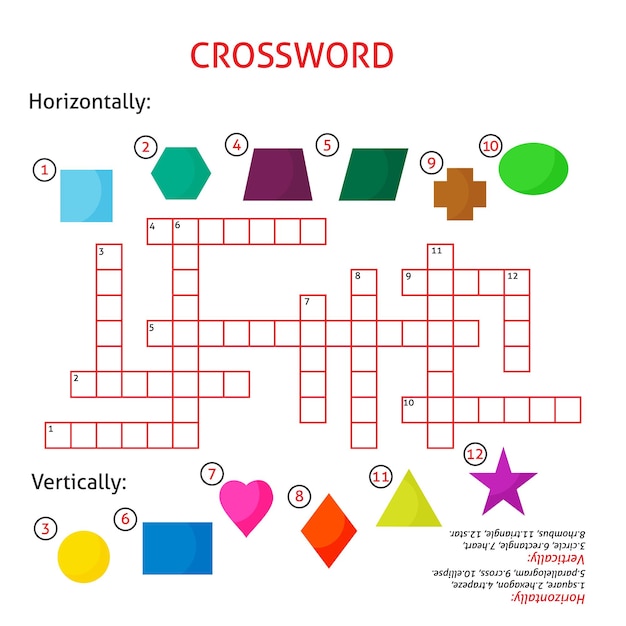 Vector eenvoudige kruiswoordpuzzel noem die vorm voor kinderen op de lagere en middelbare school