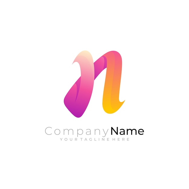 Eenvoudige letter n icoon bedrijf 3d kleurrijke stijl n logo's