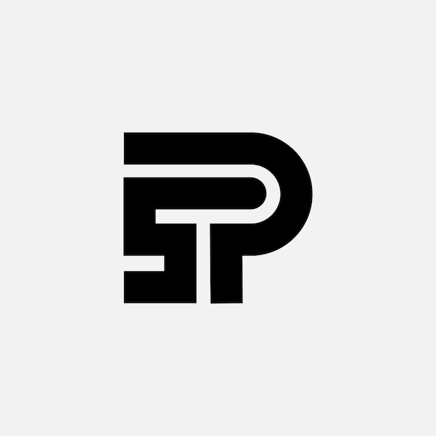 Eenvoudige letter SP creatieve lijnvorm plat monogram zwart logo