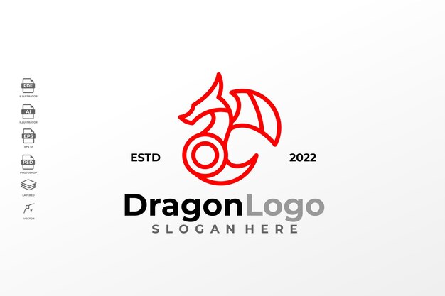 Eenvoudige lijn kunst Dragon Wyvern Wyrm Drake Logo ontwerp sjabloon Vector