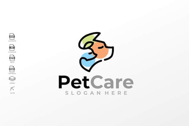 Eenvoudige lijn kunst huisdier zorg hond kat Logo ontwerp sjabloon Vector