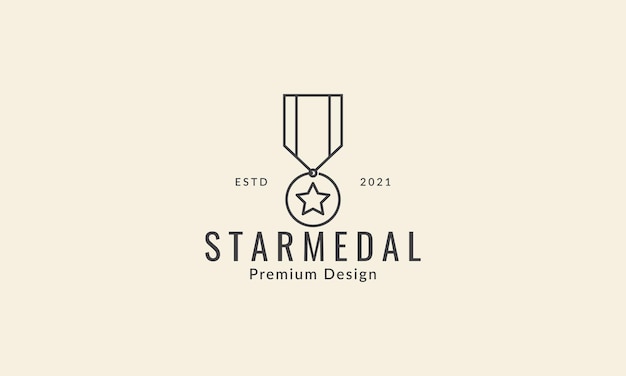 Eenvoudige lijn medaille met ster logo vector pictogram symbool grafisch ontwerp illustratie
