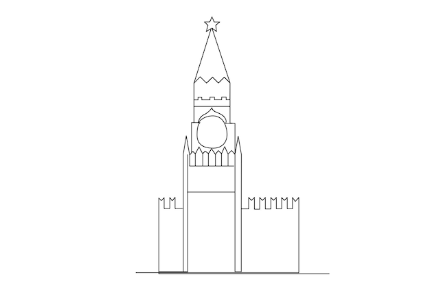 Eenvoudige lijn van Rusland. Ononderbroken lijn één regel concept van cultuur gebouw kaart vlag mode Rusland