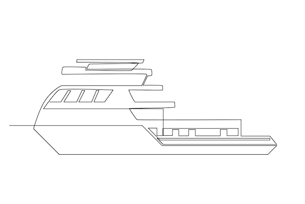 eenvoudige lijn van watertransporttekening. Schip jacht onderzeeër concept van één lijn illustratie.