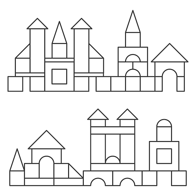 Eenvoudige lijnstijl blokkeert speelgoedtorens voor kleurboek