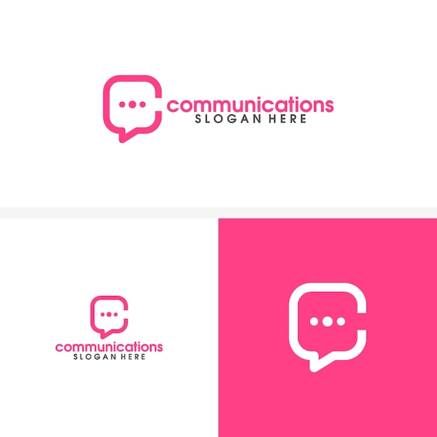 Eenvoudige lijntekeningen C Chat-logo sjabloonontwerpen