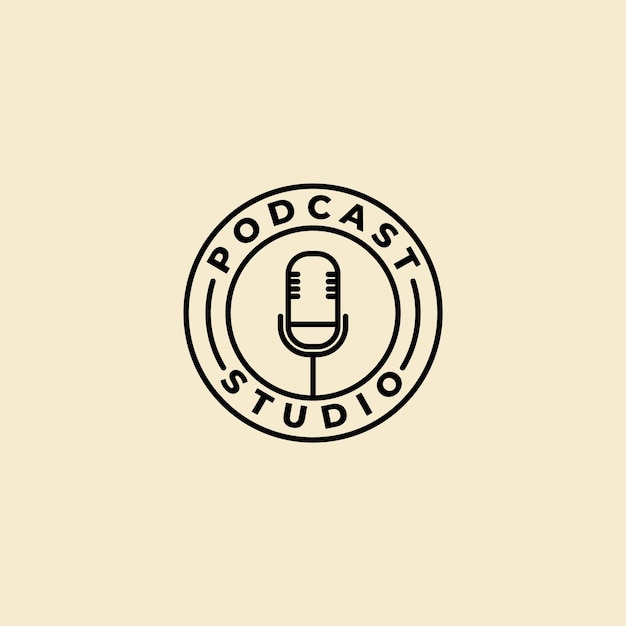 Eenvoudige mic podcast badge lijn kunst logo vector ontwerpsjabloon