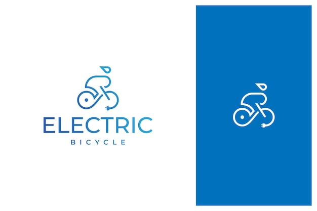 Eenvoudige minimale moderne elektrische fiets fiets ebike vector logo ontwerp in overzicht lijn kunststijl