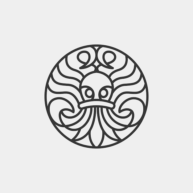 Eenvoudige minimalis octopus tentakels vectorillustratie met cirkel geïsoleerd lijn kunst stijl modern logo ontwerp