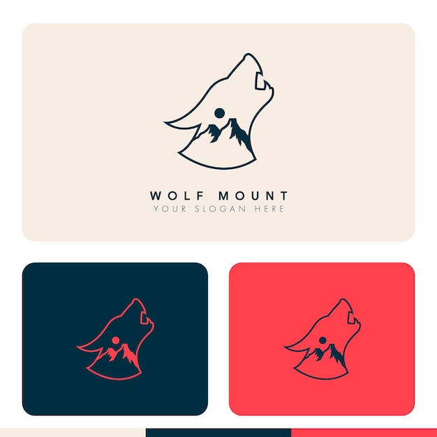 Eenvoudige minimalistische bosberg binnenin wolf silhouet logo ontwerp illustratie