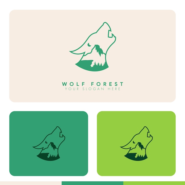 eenvoudige minimalistische bosberg binnenin wolf silhouet logo ontwerp illustratie