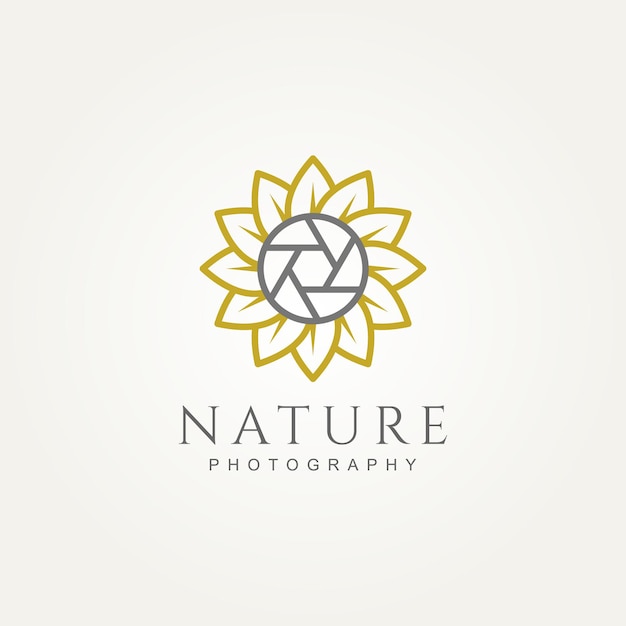 eenvoudige moderne natuurfotografie met zonnebloem en sluiter minimalistische lijntekeningen logo pictogrammalplaatje